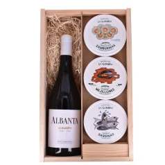 estuche vino albariño Albanta y conservas