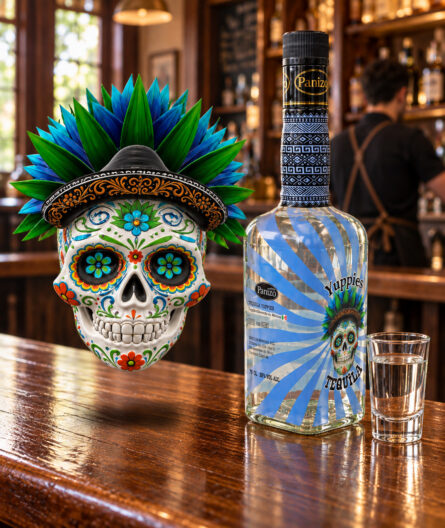agave calavera con botella Tequila