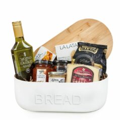 Cesta gourmet 203 en panera sin alcohol montada con queso ibérico, AOVE y conservas