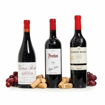 Estuche regalo de vinos: Viña Real Reserva, Ramón Bilbao Crianza y Protos Roble