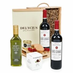Lote gourmet 218 en estuche de madera con dos Luis Cañas Crianza, bloc de foie y AOVE