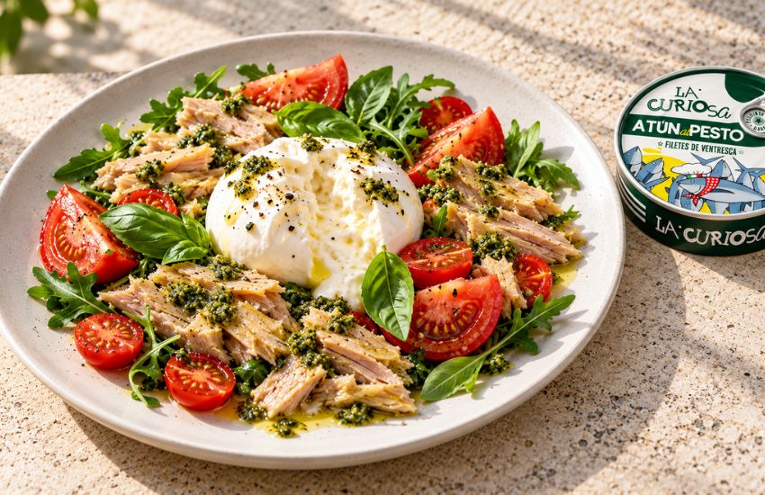 ensalada de tomate y ventresca al pesto
